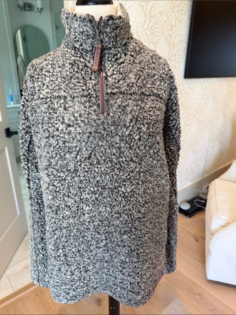 True Grit Men's Gray Sherpa Quarter-Zip Pullover